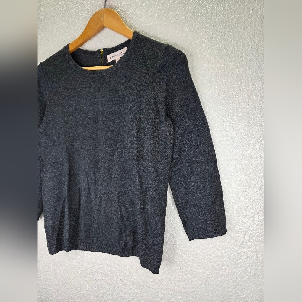 Nwt Philosophy Women's Crew Neck Sweater 3/4 Sleeve Pull Over Charcoal Gray Smal - Picture 5 of 16